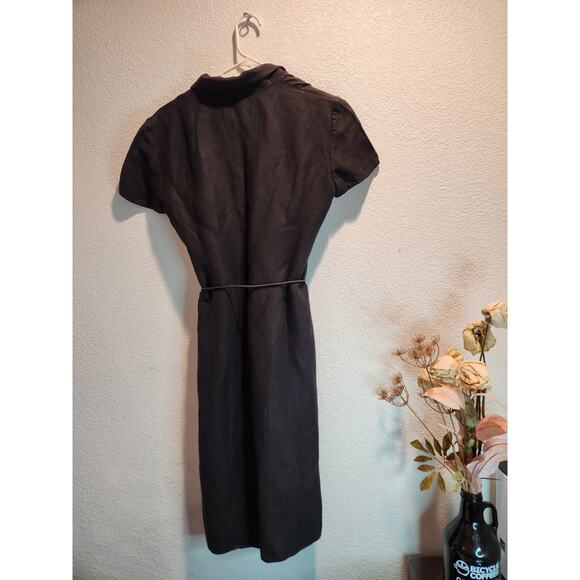 Vintage 90's Ann Taylor Black Linen Shirt Dress with Tie Belt (Size 2) - Picture 3 of 4